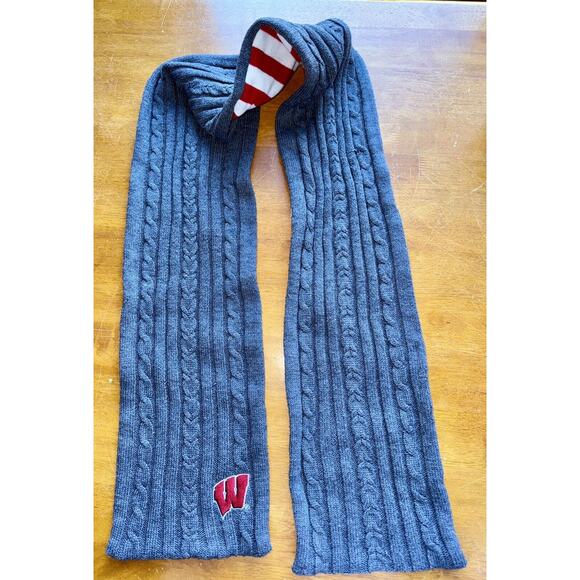 UW Madison Badgers Red White Knit Winter Scarf Large Double Sided Team Logo - Picture 3 of 4